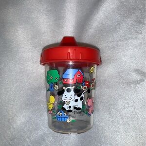 Cheerios vintage training sippy cup red lid clear cup farm scene EUC 1997 rare